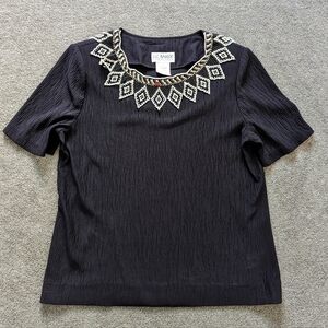 Liz Baker Essentials vintage short sleeve blouse beaded neck women's size 10
